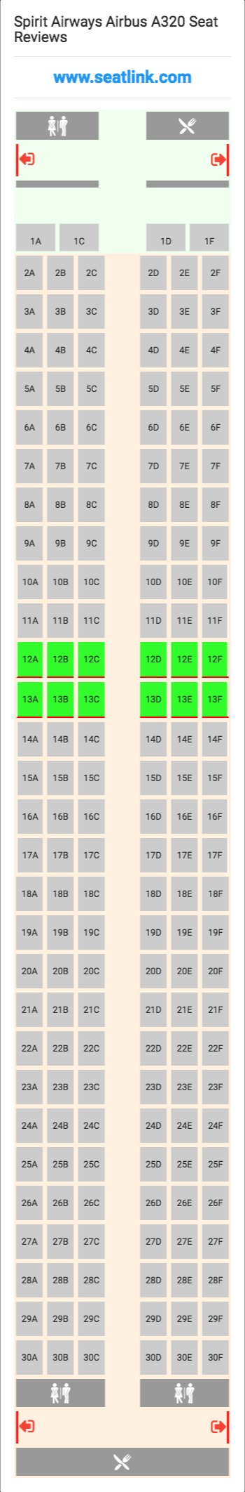 Spirit Airways Airbus A320 Seating Chart Updated January 2024 Seatlink
