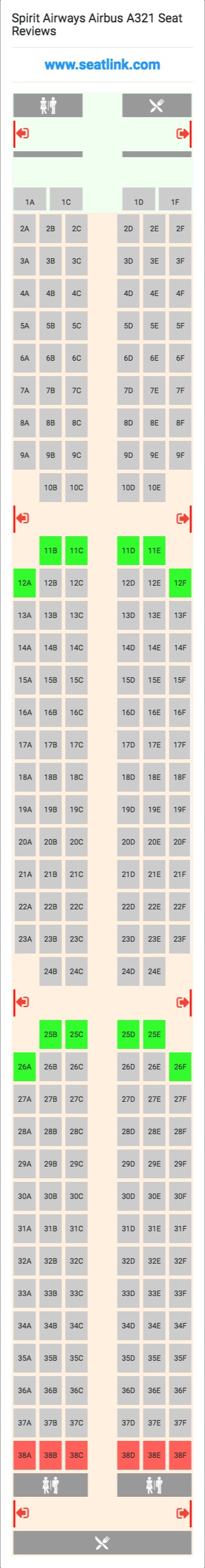 Spirit Airways Airbus A321 Seating Chart Updated January 2024 Seatlink