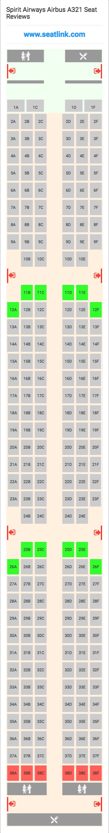 Spirit Airways Airbus A321 (321) Seat Map