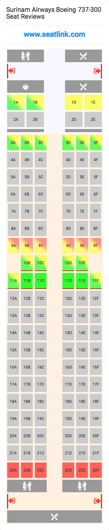 Surinam Airways Boeing 737-300 (733) Seat Map