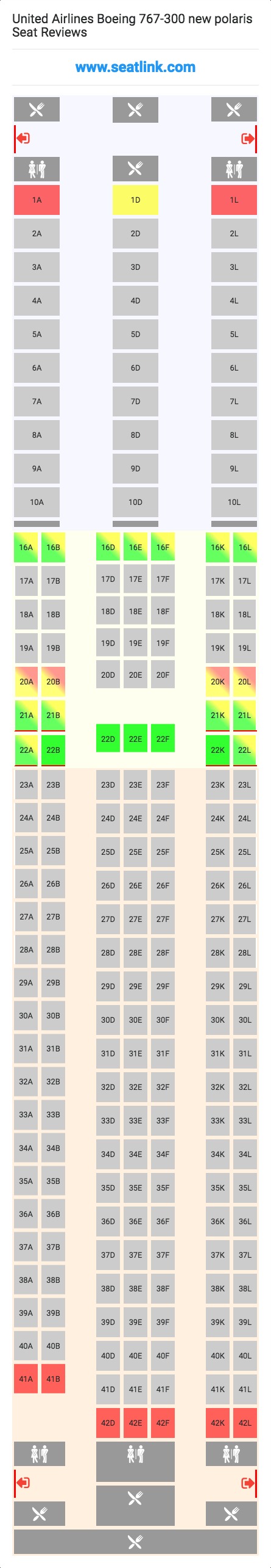 United Airlines Boeing 767-300 new polaris (763) Seat Map