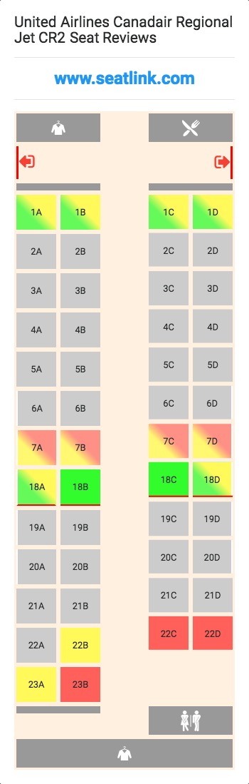 United Airlines Canadair Regional Jet CR2 (CRJ) Seat Map