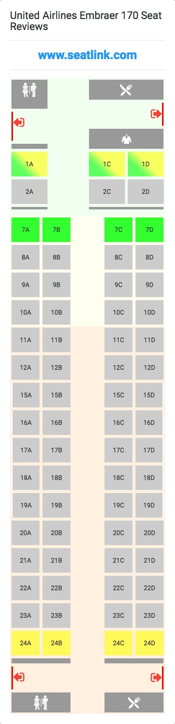 United Airlines Embraer 170 (E70) Seat Map