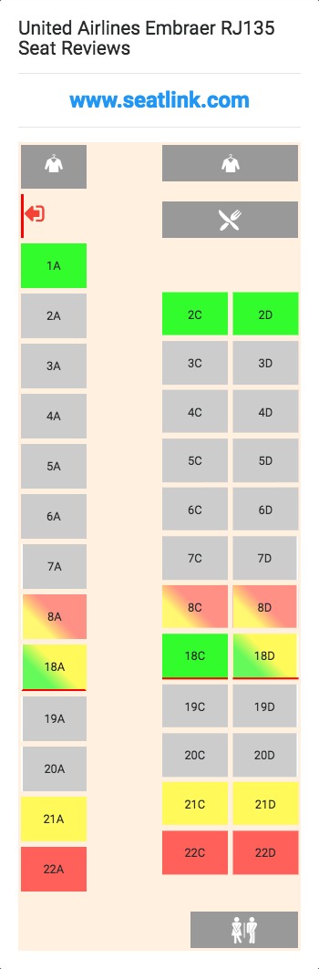 United Airlines Embraer RJ135 (ER3) Seat Map